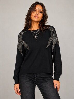 NWT Black Rhinestone Star Sweater Y2K Glam Knit Top